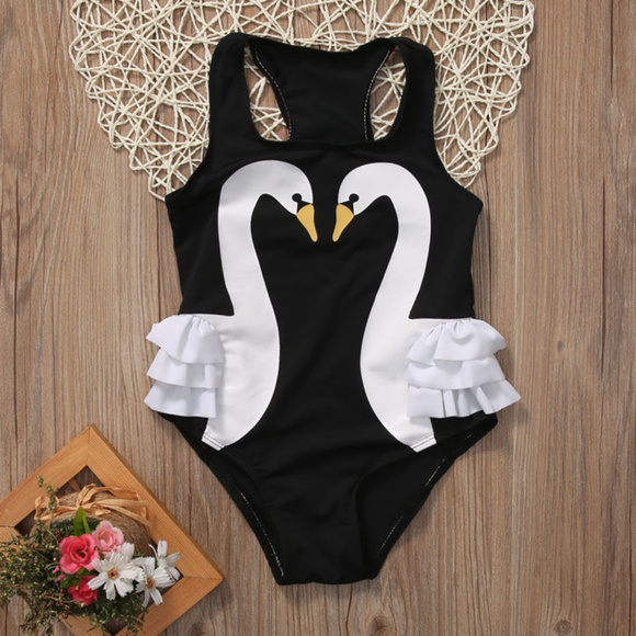Other - Swan Black Girls Ruffle One Piece Swimsuit